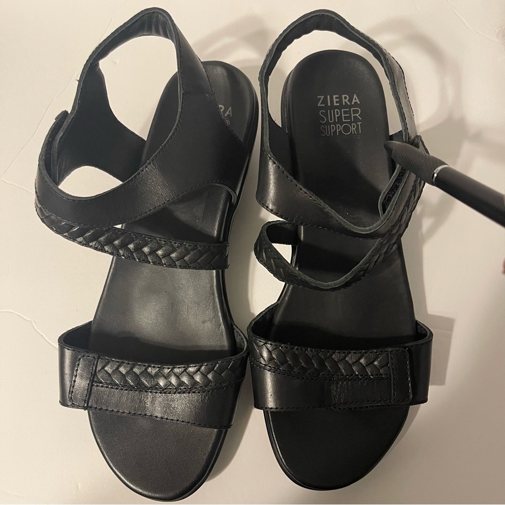 Ziera Women’s Cross Strap Leather Super Support Black Sandal Size 38 (7.5) - Picture 6 of 8